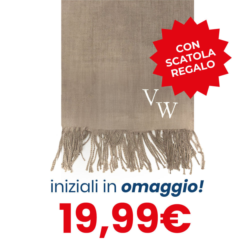 Sciarpa beige corda con frange - INIZIALI IN OMAGGIO & SCATOLA REGALO