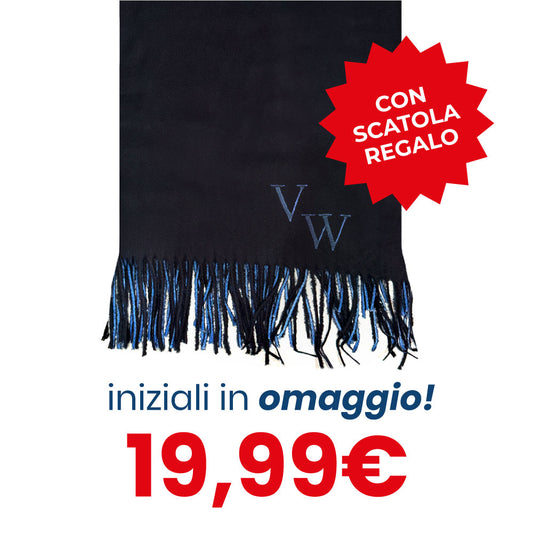 Sciarpa bicolore nero & blu elettrico con frange - INIZIALI IN OMAGGIO & SCATOLA REGALO