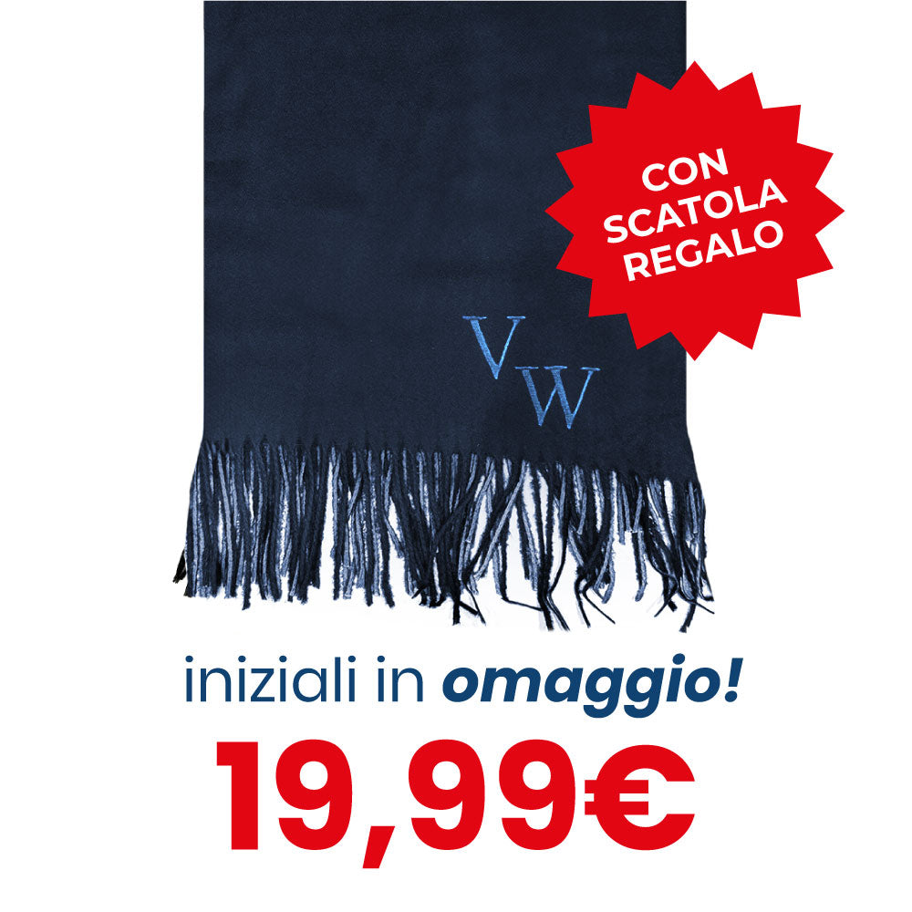 Sciarpa bicolore nero & blu elettrico con frange - INIZIALI IN OMAGGIO & SCATOLA REGALO