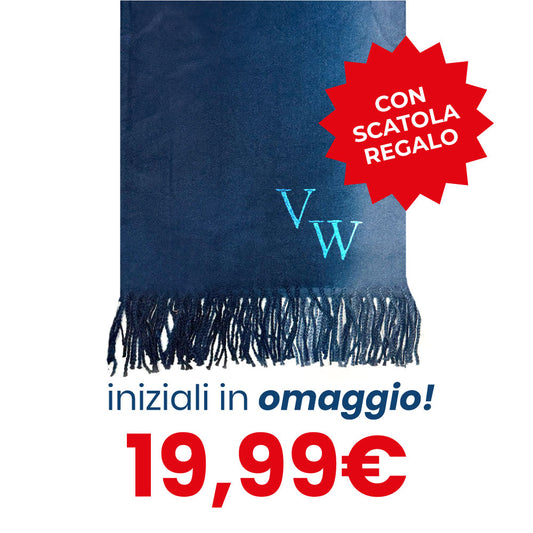 Sciarpa Fumè blu & celeste con frange - INIZIALI IN OMAGGIO & SCATOLA REGALO