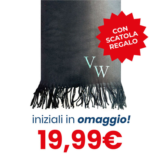 Sciarpa Fumè blu & grigio con Frange - INIZIALI IN OMAGGIO & SCATOLA REGALO