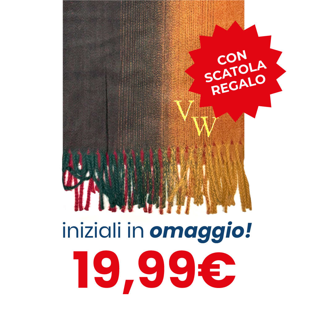 Sciarpa tre colori rosso arancione verde - INIZIALI IN OMAGGIO & SCATOLA REGALO