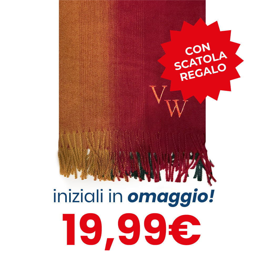 Sciarpa tre colori rosso arancione verde - INIZIALI IN OMAGGIO & SCATOLA REGALO