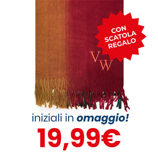 Sciarpa tre colori rosso arancione verde - INIZIALI IN OMAGGIO & SCATOLA REGALO
